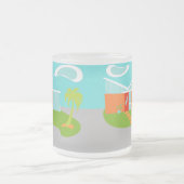 Midden-eeuwse moderne Cartoon, voorgevelde glazen Matglas Koffiemok (Center)