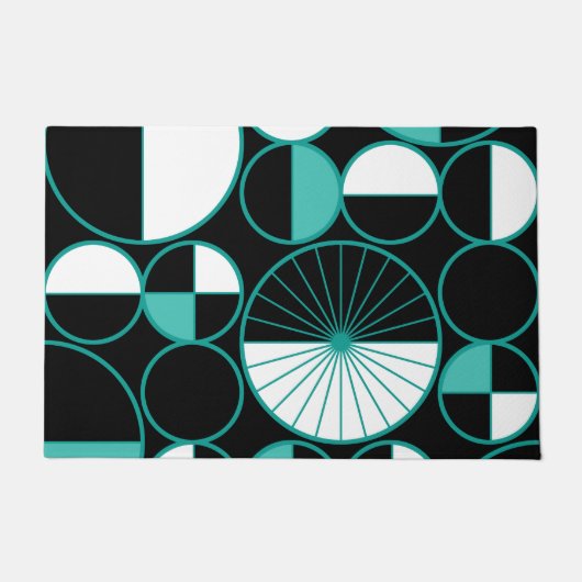 Midden-eeuwse moderne cirkels Halves Turquoise Deurmat (Voorkant)