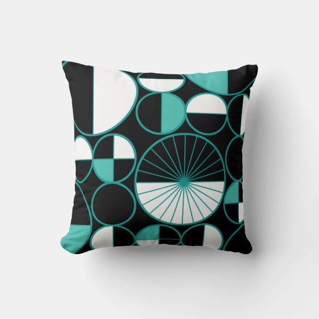 Midden-eeuwse moderne cirkels Halves Turquoise Kussen (Voorkant)