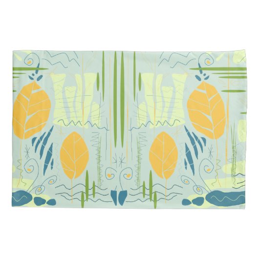 Midden-eeuwse moderne Floral Abstracte Lake Scene Kussensloop (Achterkant-Links)