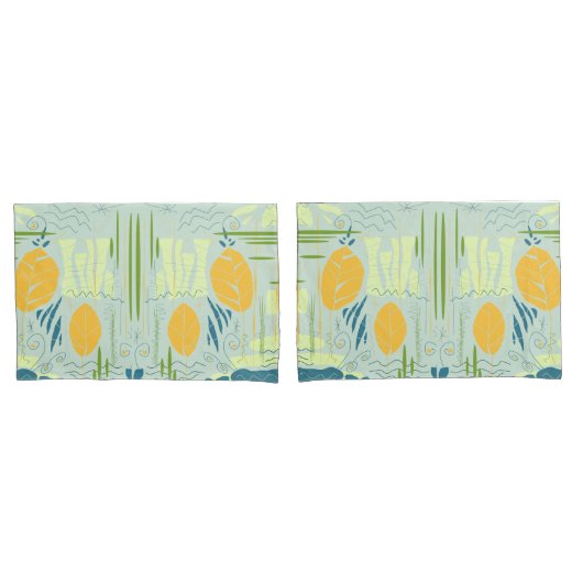 Midden-eeuwse moderne Floral Abstracte Lake Scene Kussensloop (Voorkant-Set)