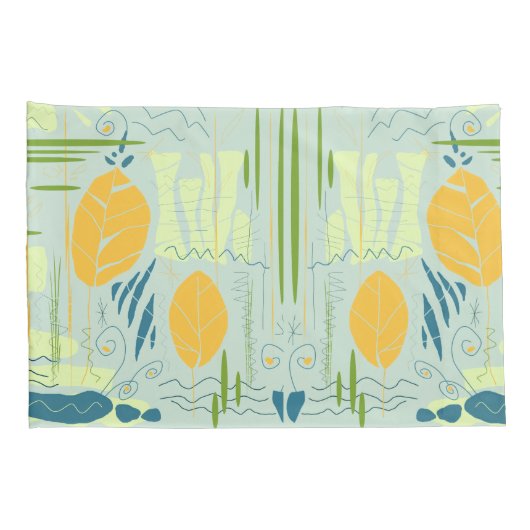 Midden-eeuwse moderne Floral Abstracte Lake Scene Kussensloop (Achterkant-Rechts)