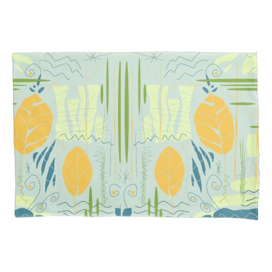 Midden-eeuwse moderne Floral Abstracte Lake Scene Kussensloop (Voorkant-Links)