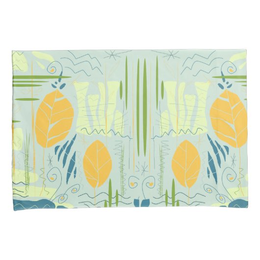 Midden-eeuwse moderne Floral Abstracte Lake Scene Kussensloop (Voorkant-Rechts)