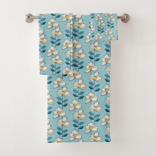 Midden-eeuwse moderne Floral Leaf Pattern Bad Handdoek (Insitu)