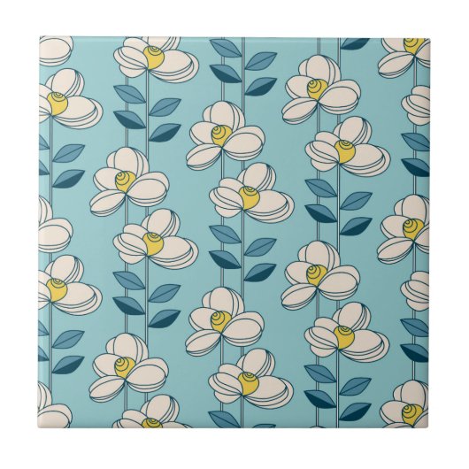 Midden-eeuwse moderne Floral Leaf Pattern Tegeltje (Voorkant)