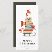 Midden-eeuwse moderne geïllustreerde Kerstslee Feestdagenkaart (Voorkant / Achterkant)