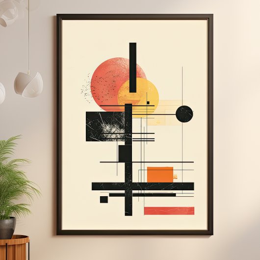 Midden-eeuwse moderne geometrische zonsondergang poster