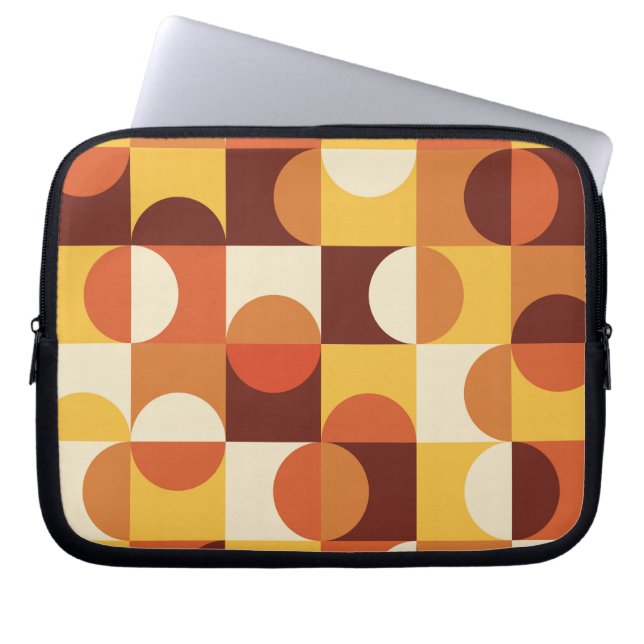 Midden-eeuwse moderne halve cirkels geel en oranje laptop sleeve (Voorkant)