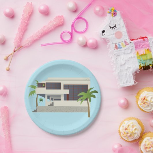 Midden-eeuwse Moderne Huis Papieren Bordje (Feest)