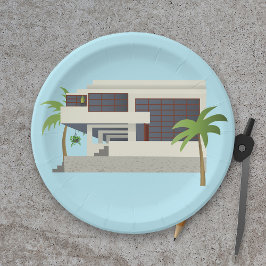 Midden-eeuwse Moderne Huis Papieren Bordje