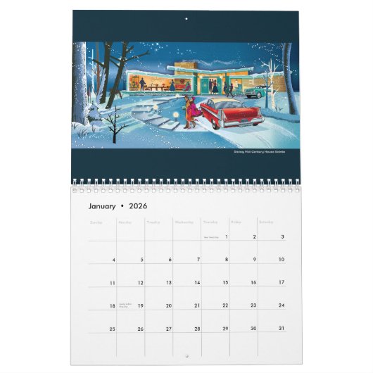 Midden-eeuwse moderne huizen kalender (Jan 2026)