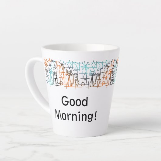 Midden-eeuwse moderne katten gepersonaliseerde lat latte mok (Linkerhoek)