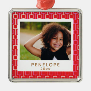 Midden eeuwse moderne kerst rode patroon aangepast metalen ornament