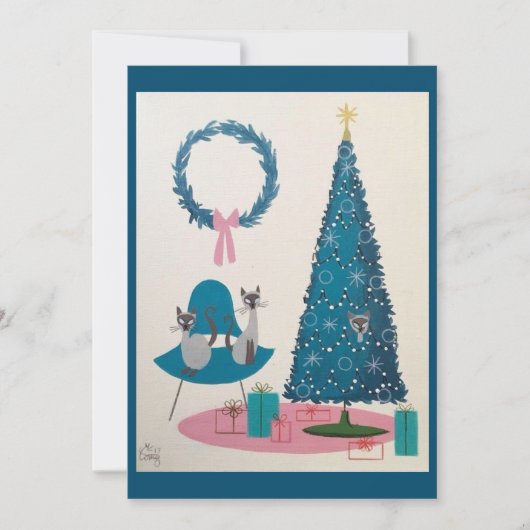 Midden-eeuwse moderne kerstkatten kaart (Voorkant)