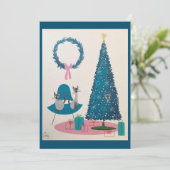 Midden-eeuwse moderne kerstkatten kaart (Staand voorkant)