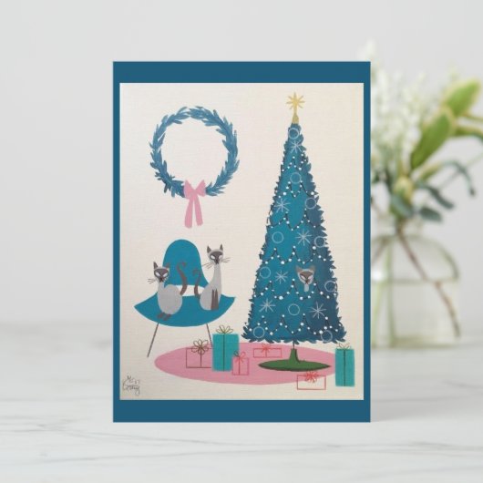 Midden-eeuwse moderne kerstkatten kaart (Staand voorkant)