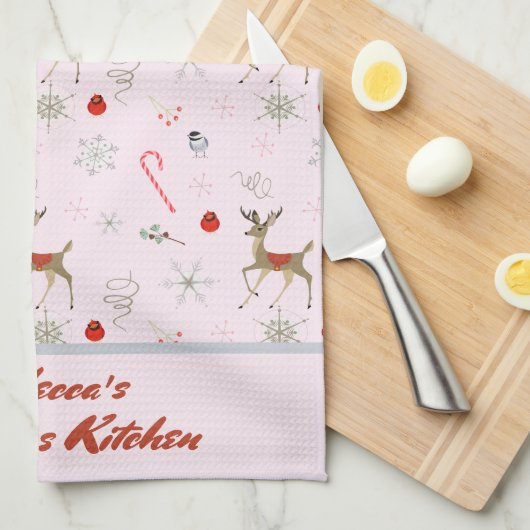 Midden-eeuwse moderne kerstrendiersnoeren theedoek (Quarter Fold)