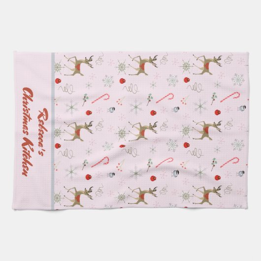 Midden-eeuwse moderne kerstrendiersnoeren theedoek (Horizontaal)