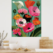 Midden-eeuwse moderne klaproos bloemige wandkunst poster (Keuken)