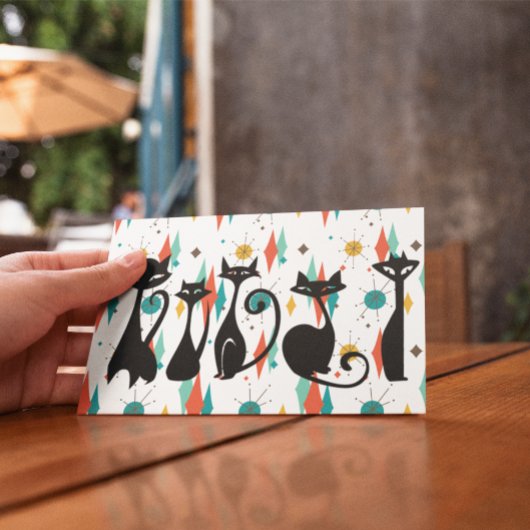 Midden-Eeuwse moderne koele zwarte katten Briefkaart