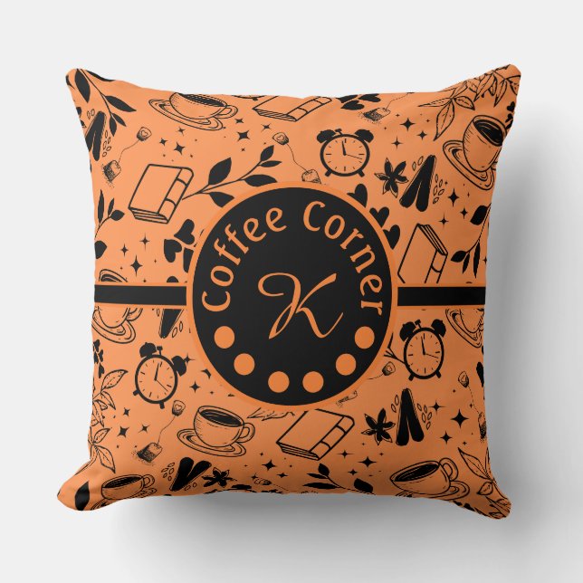 Midden-eeuwse moderne koffieliefhebber boekenworm  kussen (Voorkant)