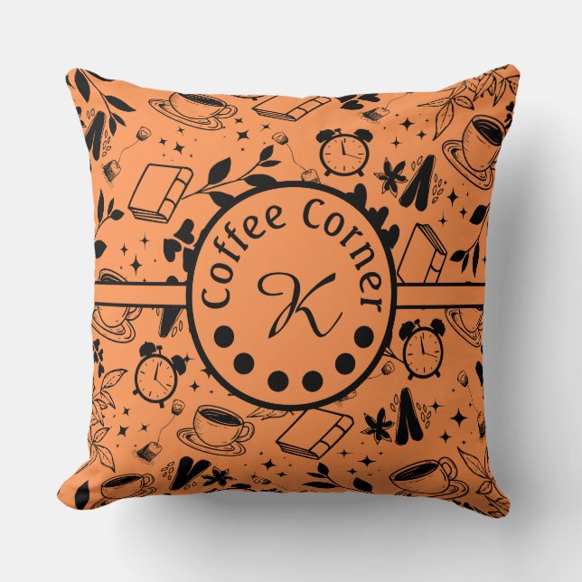 Midden-eeuwse moderne koffieliefhebber boekenworm  kussen (Voorkant)