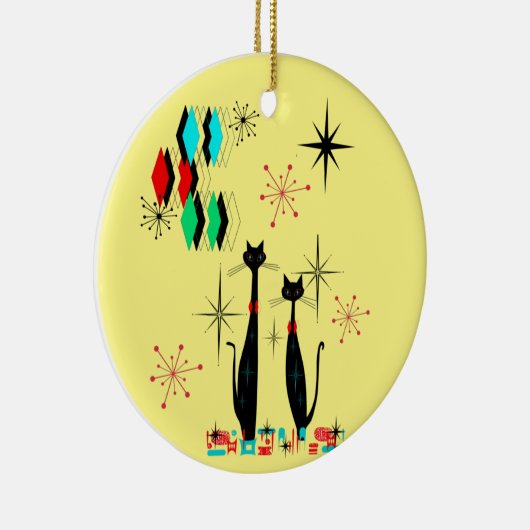 Midden-eeuwse moderne kool kat & Starburst atoomer Keramisch Ornament (Rechts)