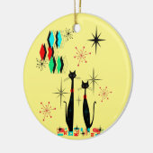 Midden-eeuwse moderne kool kat & Starburst atoomer Keramisch Ornament (Links)
