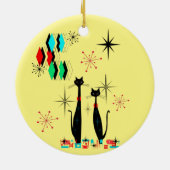 Midden-eeuwse moderne kool kat & Starburst atoomer Keramisch Ornament (Achterkant)