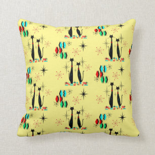 Midden-eeuwse moderne kool kat & Starburst atoomer Kussen