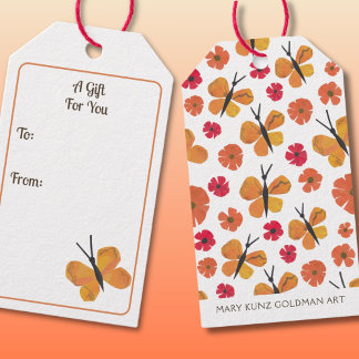 Midden-Eeuwse Moderne Oranje Vlinderrode Poppy Cadeaulabel