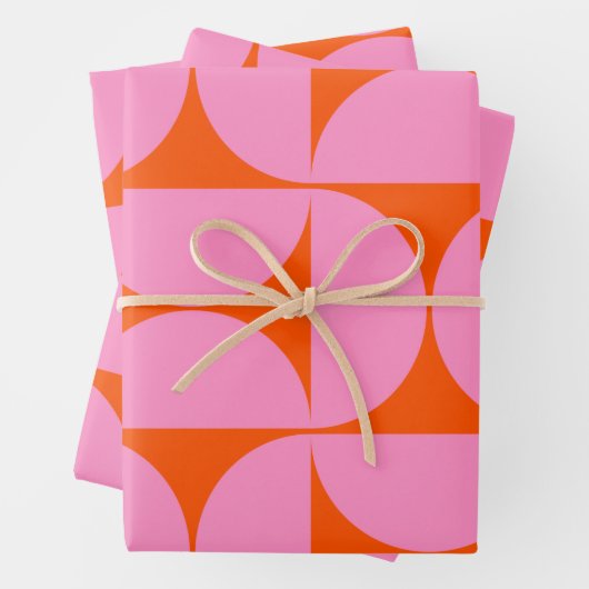 midden - eeuwse moderne patroonroze roze en Oranje Inpakpapier Vel (In situ)