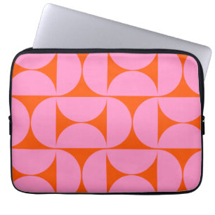 midden - eeuwse moderne patroonroze roze en Oranje Laptop Sleeve