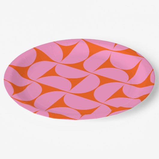 midden - eeuwse moderne patroonroze roze en Oranje Papieren Bordje (Gekanteld)