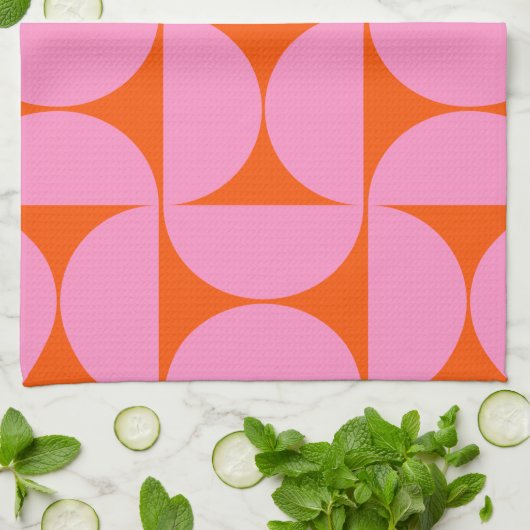 midden - eeuwse moderne patroonroze roze en Oranje Theedoek (Gevouwen)