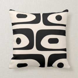 Midden-eeuwse moderne Piquet Pattern Black en Crea Kussen
