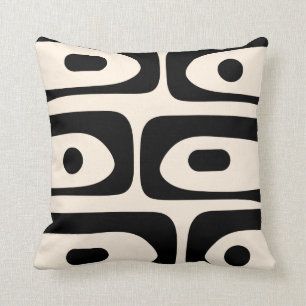 Midden-eeuwse moderne Piquet Pattern Black en Crea Kussen