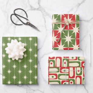 Midden-eeuwse moderne retro kerstpatronen inpakpapier vel