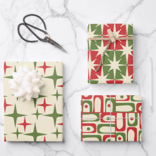Midden-eeuwse moderne retro kerstpatronen inpakpapier vel