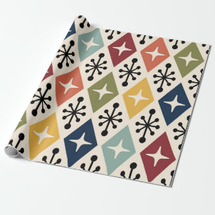 Midden-eeuwse moderne Retro Starburst Patroon Cadeaupapier