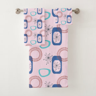 Midden-eeuwse moderne roze atoomStarbursts Bad Handdoek
