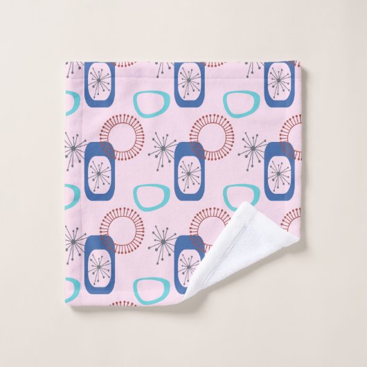 Midden-eeuwse moderne roze atoomStarbursts Bad Handdoek (Wasdoekje)