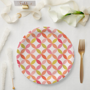 Midden-eeuwse moderne roze rode sinaasappel cirkel papieren bordje