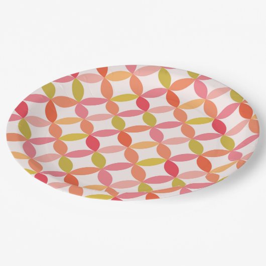 Midden-eeuwse moderne roze rode sinaasappel cirkel papieren bordje (Gekanteld)