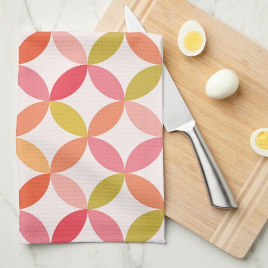 Midden-eeuwse moderne roze rode sinaasappel cirkel theedoek (Quarter Fold)