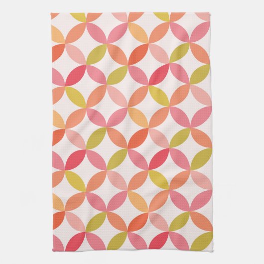 Midden-eeuwse moderne roze rode sinaasappel cirkel theedoek (Verticaal)