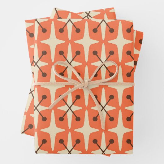 Midden-eeuwse moderne Starburst Patroon Inpakpapier Vel (In situ)