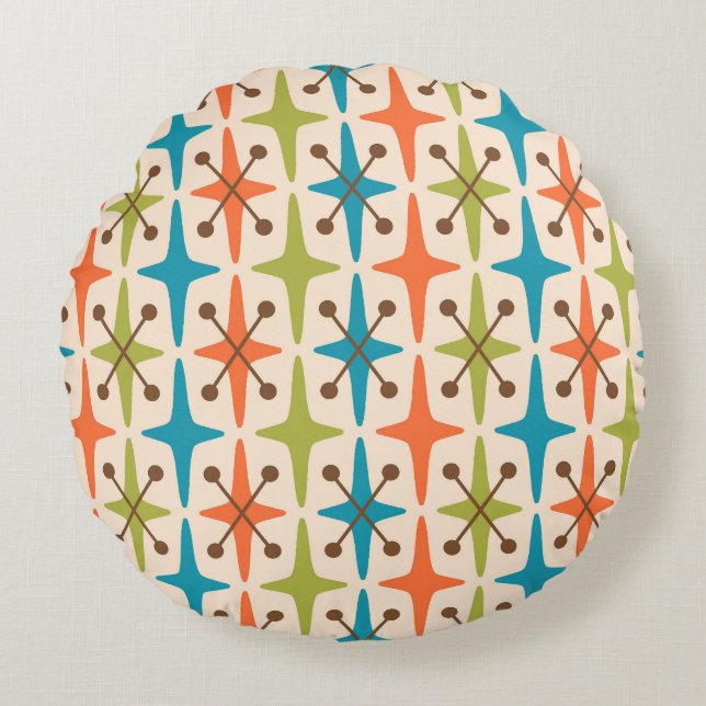Midden-eeuwse moderne Starburst Patroon Rond Kussen (Voorkant)
