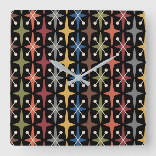 Midden-eeuwse moderne Starburst Patroon Vierkante Klok (Voorkant)